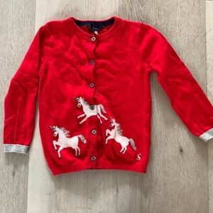 Jonles red silver cardigan unicorn size 4 girls holidays Christmas casual‎